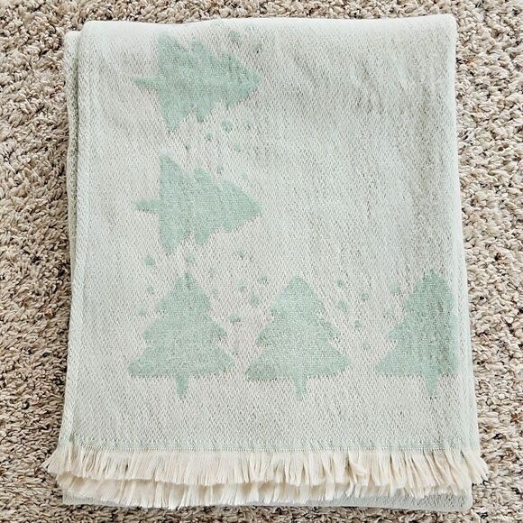 Antonio Salgado Jacquard Christmas Blanket Soft Green Fuzzy Trees Cotton - Picture 1 of 10